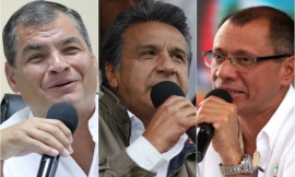 Da sinistra Rafael Correa, Lenín Moreno e Jorge Glas